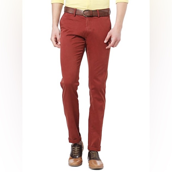 Allen Solly Smart Slim Fit Flat Front Red Chino Trousers 29 waist - Picture 1 of 16